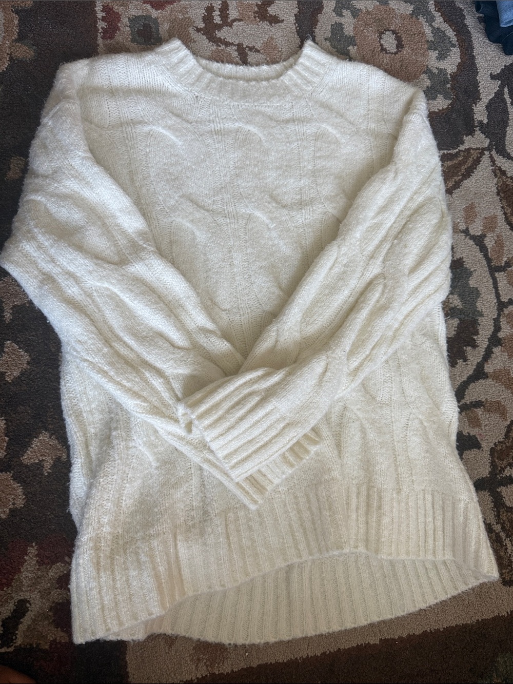 American Eagle Outfitters Cream Cable Crewneck Sweater
